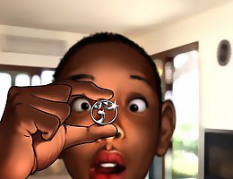 He must have fucked the girl's asshole very hard at this interracial comic sex, he pressed the girl's juggs down into the grass